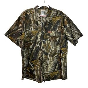 VTG Woolrich Realtree Hardwood‎ Camo Hunting Short Sleeve Button Up Shirt Men XL